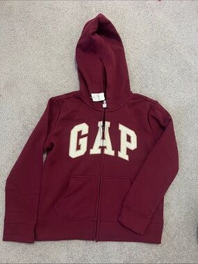 GAP Burgundy Zip-Up Hoodie with White Lettering